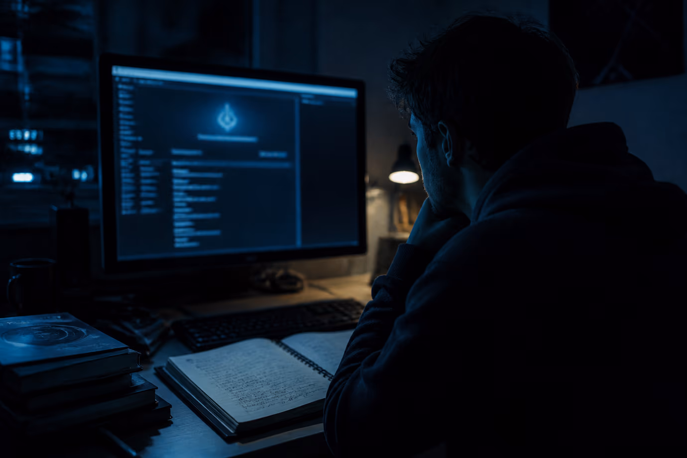A person deeply engaged in exploring the Hidden Wiki on their computer.