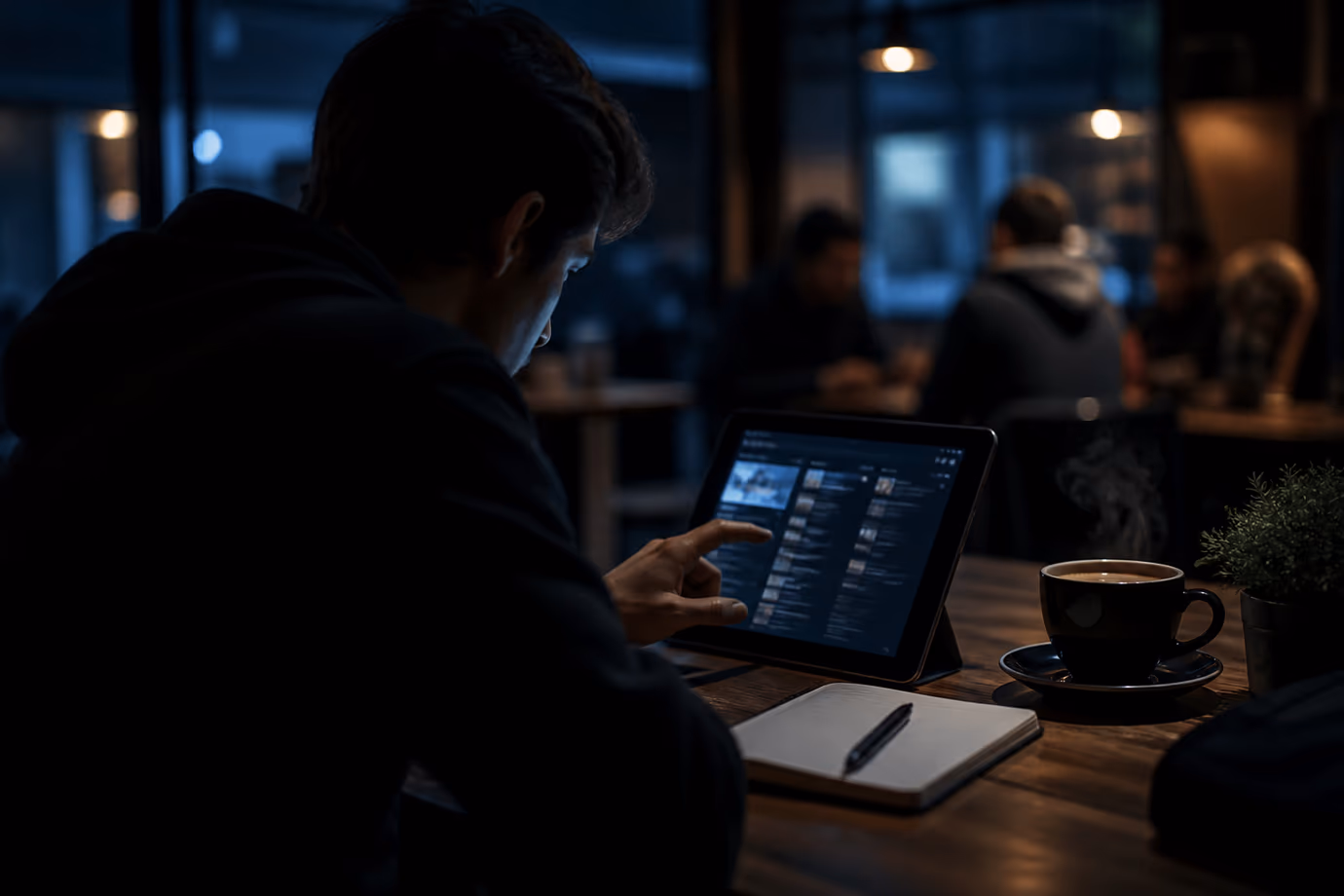 A person is engaged in reviewing search results related to the dark web on a tablet.