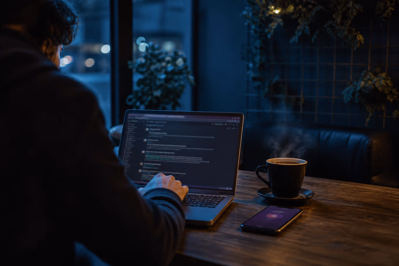 A user engaged in a discussion about Tor sites on Reddit in a café.