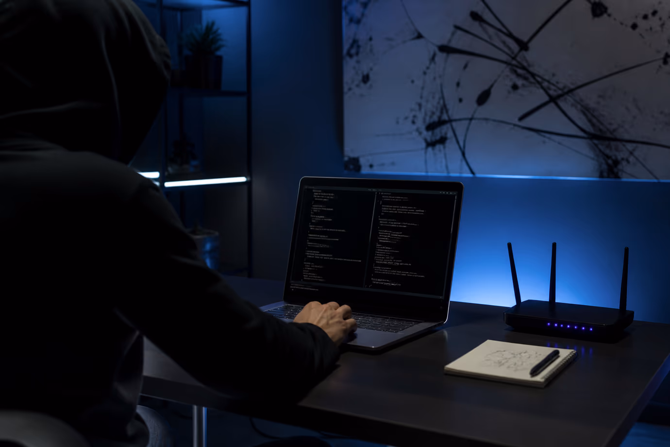 A user is configuring an onion service on their laptop in a dimly lit room.
